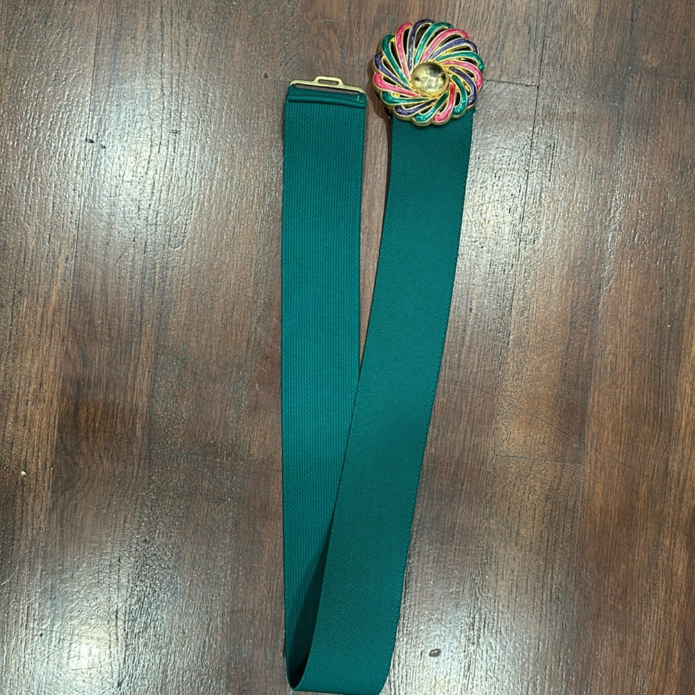 Vintage Green Belt with Gold-Tone Buckle